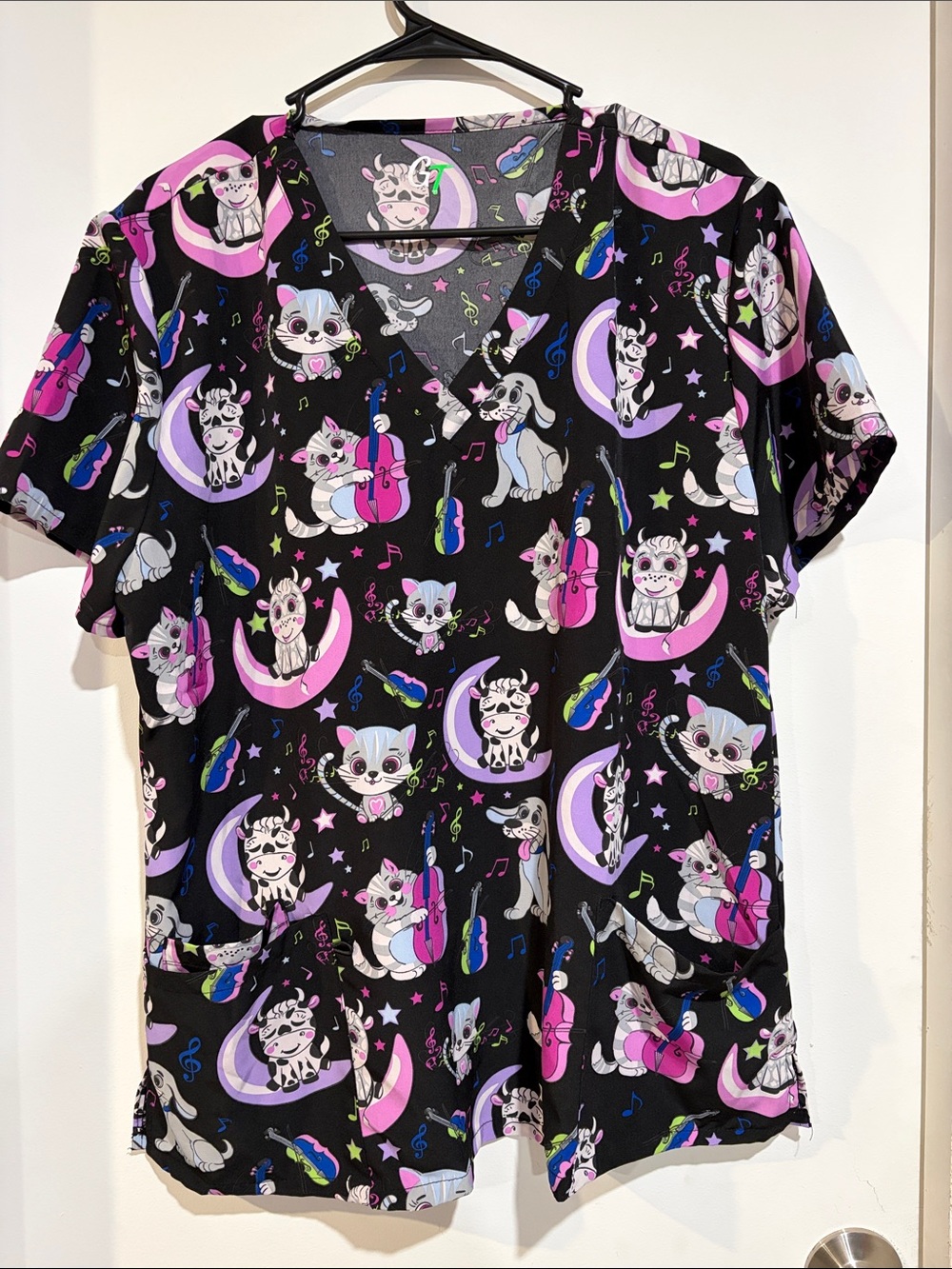 Black Kitty Moon Graphic Short-Sleeve Tee - Pink & Purple Accents